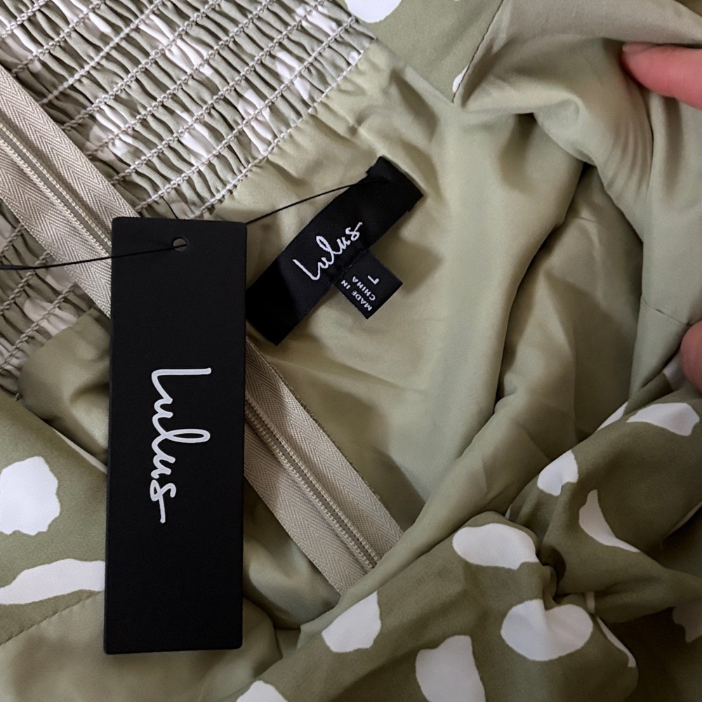 Lulus Party In Paris Sage Green Print Tie-strap Midi Dress - Size L - Picture 4 of 4